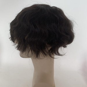 OCT Base <b>Mens</b> NPU and Lace Natural Wave Human Hair <b>Wigs</b> Male Toupee Piece Hair System Best Price Good Quality#1B Density 120% - Product Image 5