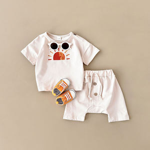 Kaus dan celana pendek kasual 2 potong, kaus lengan pendek es krim motif matahari untuk anak laki-laki/perempuan bergaya Vintage musim panas - Product Image 5