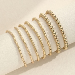 High Quality Non Tarnish Waterproof 18K Gold Plated Stainless Steel Stackable Beaded Chain <b>Bracelets</b> Women Party Occasion - Product Image 4