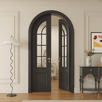 Porte cintrée noire de style français vintage, double battant, en bois composite massif, laquée, anti-effraction, à profil arrondi