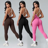 Combinaisons sans manches pour femmes, combinaisons de yoga à bretelles croisées et dos ouvert pour le fitness et les vêtements de sport