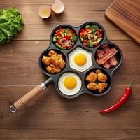 Poêle à gaufres en fonte avec 5 cavités, surface antiadhésive, distribution de chaleur, poignée en bois amovible, cuisson sécurisée
