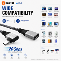 Câble d'extension USB-C à angle droit, mâle vers femelle, transfert de données 20 Gbps, charge rapide 240 W, câble Type-C tressé