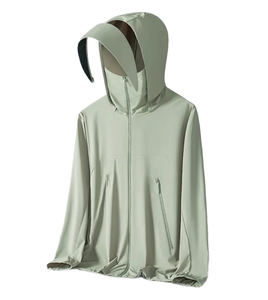 <b>Light</b> Blue Hooded Zip-Up Sun Protection <b>Jacket</b> Full Sleeve Anti-Uv Solid Color Loose Fit with Pockets Unisex Adult - Product Image 4