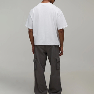 Custom <b>Men</b> Dark Grey Cargo Pants <b>Wide</b> <b>Leg</b> Cotton Loose Fit Multi Pocket Streetwear Casual <b>Trousers</b> - Product Image 3