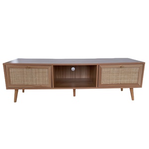 Woven Rattan Wicker Wood TV Cabinet Stand Modern Real Rattan TV Stand Furniture