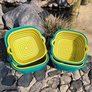 Égouttoir carré en plastique avec poignée 28x25x10cm, panier de lavage de légumes de cuisine, bac de rangement taille M - Product Image 3