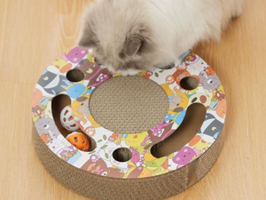 Griffoir pour chat en carton ondulé rond avec boule interactive et clochette, jouet de griffage pour chaton, jeu d'intérieur - Product Image 4