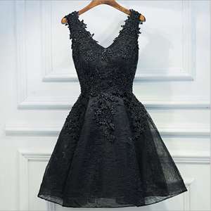 <span class=keywords><strong>Robe</strong></span> de <span class=keywords><strong>demoiselle</strong></span> <span class=keywords><strong>d</strong></span>'<span class=keywords><strong>honneur</strong></span> Mini noire en dentelle perlée, col en V, 5 couleurs bordeaux, robes de soirée, nouvelle collection - Product Image 4