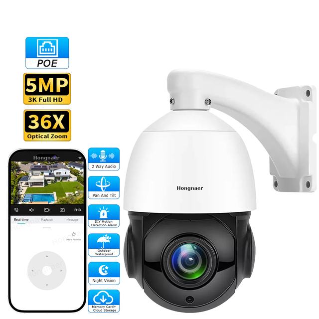 Hongnaer 5MP HD Infrared Night Vision Wireless PTZ Camera XMEye Pro ICSee Outdoor 36X Optical Zoom IP CCTV POE Security Camera