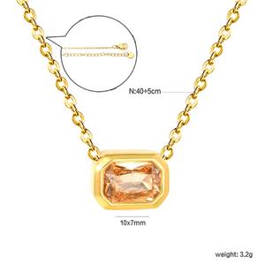 สร้อยคอเหล็กกล้าไร้สนิมชุบทอง 18K ประดับด้วยเพชรคิวบิกเซอร์โคเนียทรงสี่เหลี่ยม พร้อมจี้เพทายหลากสีสัน สำหรับผู้หญิง - Product Image 3