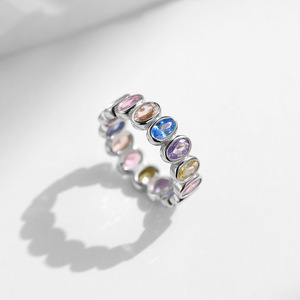 925 <b>Silver</b> <b>Eternity</b> Band <b>Ring</b> With Multicolor Crystal Bezel Setting Trendy Unisex Jewelry For Everyday Wear - Product Image 3