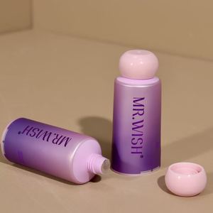 Tubo cosmético metálico degradado en morado y rosa con tapa de rosca redonda para suero de ojos y cuidado de la piel. - Product Image 5