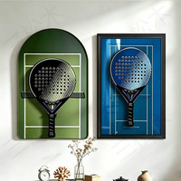 Set Bingkai Pajangan Raket, Bingkai Seni Dinding Padel, Kotak Bayangan Lengkung & Persegi Panjang, Dekorasi Dinding Minimalis, Tanpa Raket Tanpa Lampu