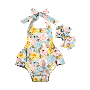 Bebé recién nacido niña Onesie Floral Onesies bebé 0-3 meses bebé Onesies con diadema y estampado floral - Product Image 3