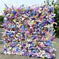 Mur de plumes artificielles durable et très vendu, avec des fleurs artificielles, peut être enroulé, pour la décoration de mariage