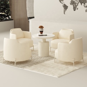 Fauteuil rond <span class=keywords><strong>en</strong></span> cuir crème moderne - Chaise d'attente commerciale écologique pour hôtel et café - Product Image 3