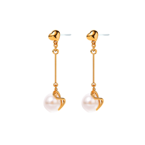 Pendientes de Moda con Forma de Corazón, Chapados en Oro, Acero Inoxidable 316L, Resistentes y Sostenibles, con Detalle de Perla - Product Image 2
