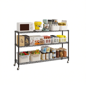 Estante de Almacenamiento de Cocina con Ruedas, Ajustable, de 3 Niveles, de Hierro, 117x45x104cm, con Recubrimiento en Polvo Negro - Product Image 1