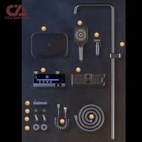 Ensemble de douche thermostatique noir économique à poignée unique avec affichage LCD pour salle de bain