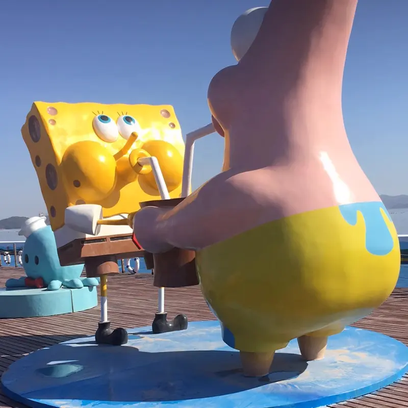 Nhà Máy Giá Rẻ Giá nhà đồ trang trí sợi thủy tinh điêu khắc phim hoạt hình Spongebob tượng