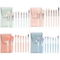 Ensemble de 8 mini-pinceaux de maquillage en fibres synthétiques, manches en plastique, couleurs macaron, étui portable inclus, pinceaux pour poudre et blush