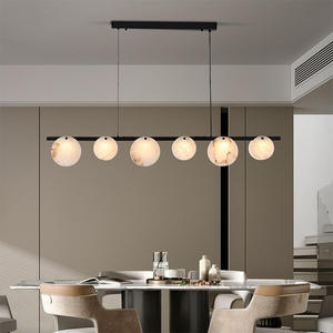 Lustre rectangulaire moderne de luxe en laiton avec <span class=keywords><strong>abat</strong></span>-<span class=keywords><strong>jour</strong></span> en marbre, hauteur réglable, <span class=keywords><strong>pour</strong></span> îlot de cuisine, plafond bas, luminaire suspendu LED BGST - Product Image 3