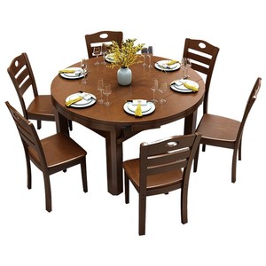 Ensemble de table à manger en bois de noyer massif de luxe, table extensible carrée ronde à double usage pour les repas en famille - Product Image 6