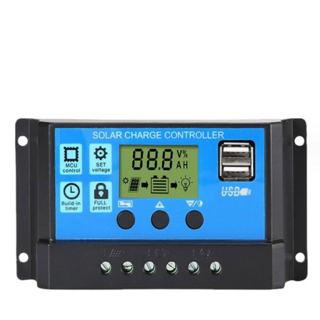 MPPT Solar Charge Controller 12V/24V 30A 20A 10A Solar Regulator PWM Battery Charger LCD Display Dual USB 5V Output