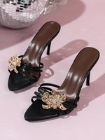 Nouvelles sandales à talons aiguilles pour femmes, style européen et américain, en métal, à fleurs, françaises, grande taille, antidérapantes, à talon très haut, tendance estivale