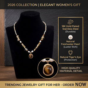 Collier en acier inoxydable <span class=keywords><strong>CL</strong></span> Natural Tiger's Eye plaqué or 18 carats avec perles de culture d'eau douce et cristaux, bijoux pour femme, cadeau tendance 2026 - Product Image 1