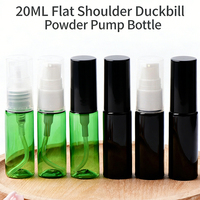 Bouteille en plastique PET de 20 ml à épaule plate et col de 18 mm avec bouchon complet et pompe à poudre en PP à bec de canard pour échantillons et lotions