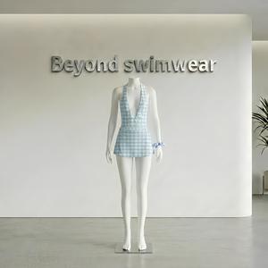 <span class=keywords><strong>Ensemble</strong></span> <span class=keywords><strong>de</strong></span> maillots <span class=keywords><strong>de</strong></span> <span class=keywords><strong>bain</strong></span> bikini 2 pièces à coupe haute avec bretelles réglables en tissu recyclé, design personnalisé, marque privée, motif gingham - Product Image 4
