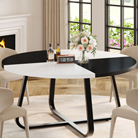 Table à manger moderne en bois noir et blanc de 42 pouces pour usage hôtelier, avec panneau arrière verrouillable, pieds réglables, croisillon anti-tremblement
