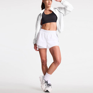 Trọng Lượng Nhẹ Tương Phản Chạy Áo Gió Đầy Đủ Zip Áo Khoác Womens Áo Gió Quần Short Thiết Lập Màu Trắng - Product Image 1