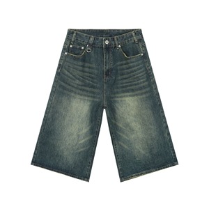 Shorts en jean délavé coupe droite décontractée et tendance pour homme, style vintage usé, longueur sept-huizièmes, idéal pour l'été - Product Image 6