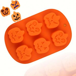 Moule en silicone réutilisable pour résine et bougies, 6 cavités, forme citrouille, visage de personnage de dessin animé, pour gâteaux, savons, DIY, fabrication artisanale, Halloween, écologique, OEM/ODM - Product Image 1