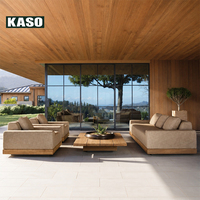 Ensemble de meubles d'extérieur en teck modulaires, sectionnels, personnalisés, de style moderne, en bois massif, résistant à l'eau, de luxe