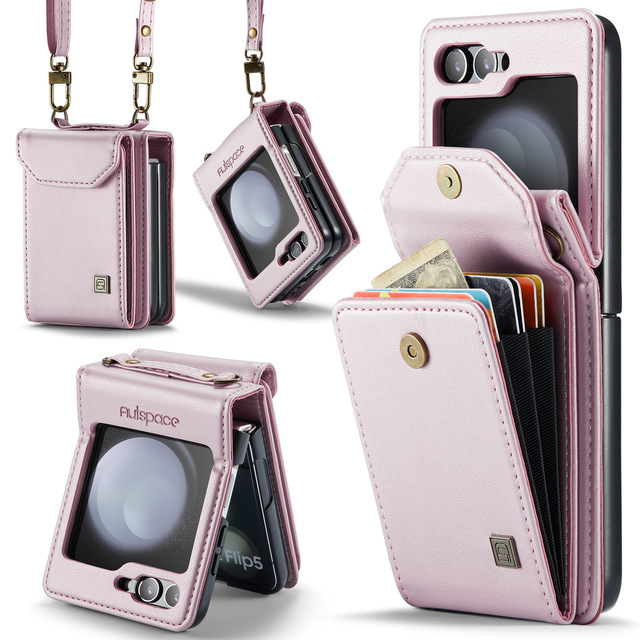 New Trending Wallet Coin Pouch Business Magnetic PU Leather Mobile Phone Case With Crossbody Strap for Samsung Z Flip 6 5