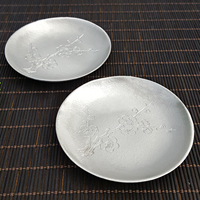 Sous-verre en étain pur à motif branche de prunier, support de tasse isolant thermique, petite assiette métallique multi-usage pour collations, bonbons et noix
