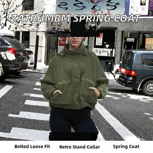 Chaqueta Corta de Mujer para Primavera/Otoño, Moderna, con Cinturón, Cuello Mao, Estilo Casual, Nueva Colección 2026 - Product Image 2