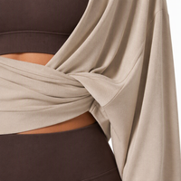 Ensemble de yoga 3 pièces personnalisé de qualité supérieure pour femme, respirant, moulant, avec shrug oversize, collection automne, marque privée, ensemble athleisure assorti