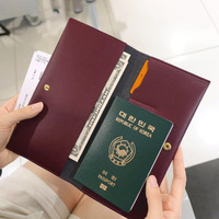 Dompet Paspor Kulit PU Vintage Berkualitas Tinggi dengan Kantong Luar Terbuka, Penutup Kancing Tekan, Multi-warna, untuk Dokumen Perjalanan