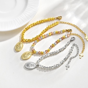 Pulsera de Cadena con Cuentas de la Virgen María en Acero Inoxidable Chapado en Oro Vintage para Mujer, Amuletos Religiosos de Moda para Uso Diario - Product Image 5