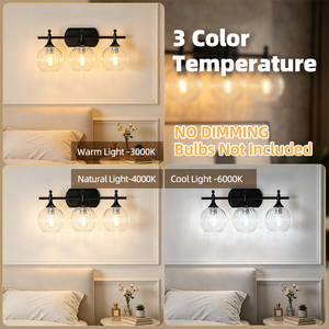 Industrial 3 Head Wall Lamp Black Iron Frame Round Glass Shade E27 LED 2700K Warm White <b>Bathroom</b> Vanity <b>Light</b> - Product Image 2