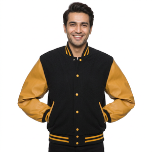 <b>Mens</b> Varsity <b>Jacket</b> With Faux <b>Leather</b> Sleeves and Wool Blend Body for a Classic Look CollegeBaseballjacket for <b>men</b> - Product Image 1