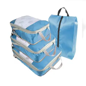 LANGUGU Organizadores de compresión de equipaje de viaje, juego de 6 bolsas  de malla para ropa, equipaje, cubos de equipaje de viaje con bolsa de ropa
