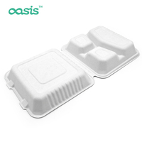 Conteneur alimentaire jetable personnalisé en pulpe de bagasse biodégradable, écologique, non toxique, rectangulaire, imperméable et résistant à la graisse