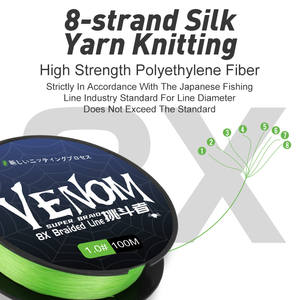 2023 TEASER VENOM 8 brins ligne de poisson tressée haute résistance <span class=keywords><strong>fil</strong></span> de poisson 100M PE <span class=keywords><strong>tresse</strong></span> vert bateau pêche en <span class=keywords><strong>mer</strong></span> - Product Image 6