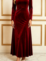 Robe Madi en velours à col rond et manches longues, coupe trapèze, personnalisable en gros